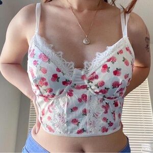 🎀3/$25🎀 Floral Lace Trim Bustier Cami Top